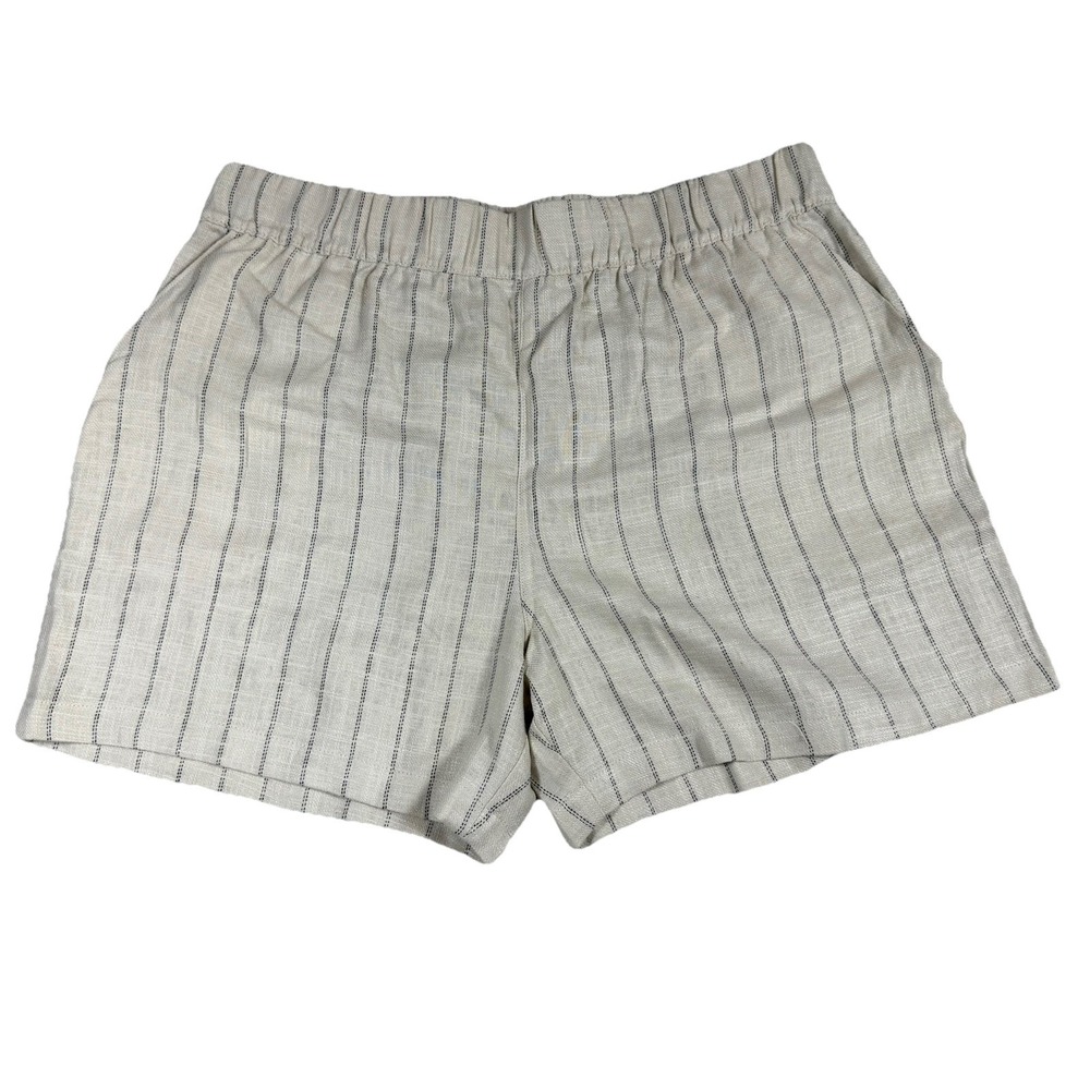 BLANKNYC Women's Size L Linen Blend Shorts Tan Striped Elastic Waist Coastal Sum
